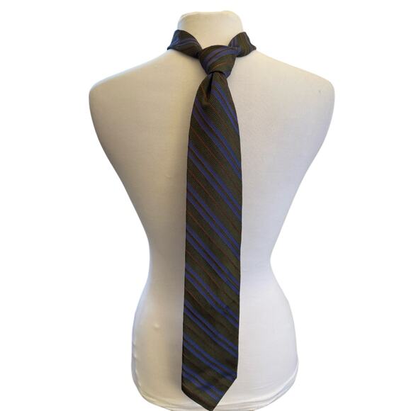 Robert Talbott Best of Class Classic Striped Mens Necktie Tie Olive Blue Orange - Picture 4 of 6